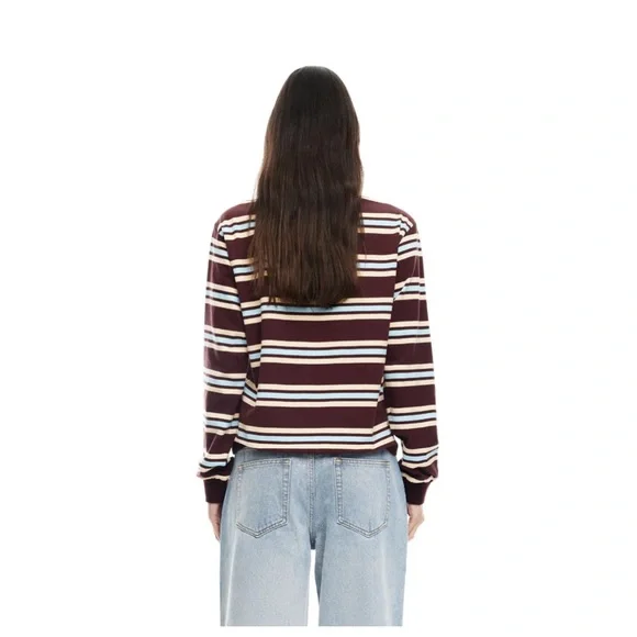 Lioness Burgundy Blue Striped Women's Rugby Top - Picture 4 of 7